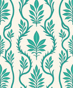 Teal Vine Leaf Damask Pattern Rug