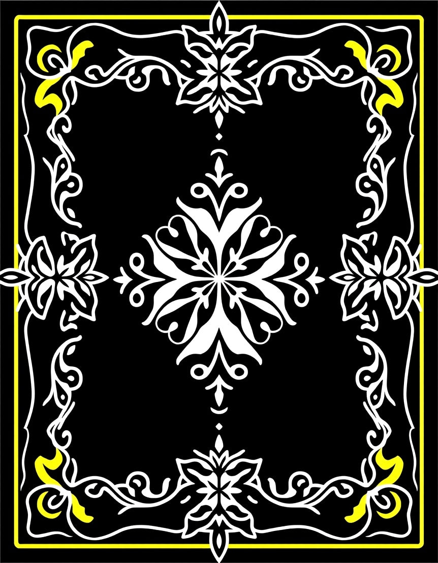 Bold Black White Floral Scroll Rug
