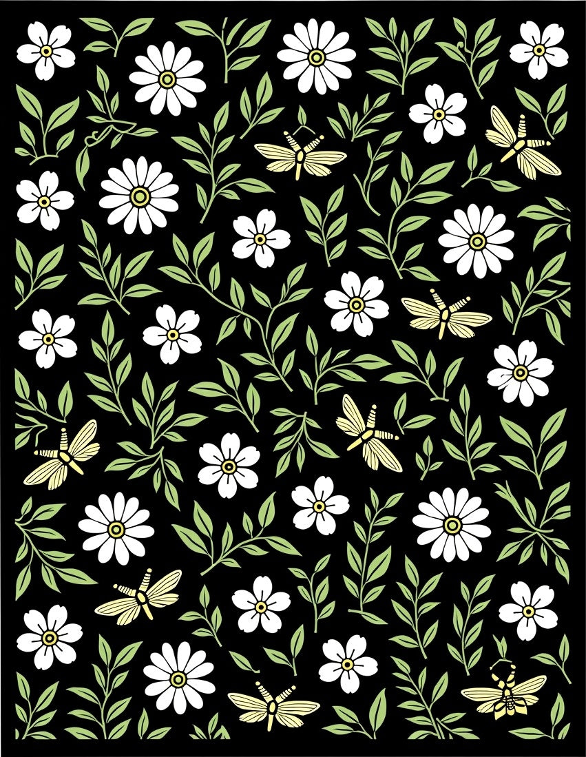 Floral And Insect Pattern Rug