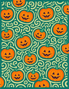 Carved Jack-o'-lantern Swirls Teal Rug