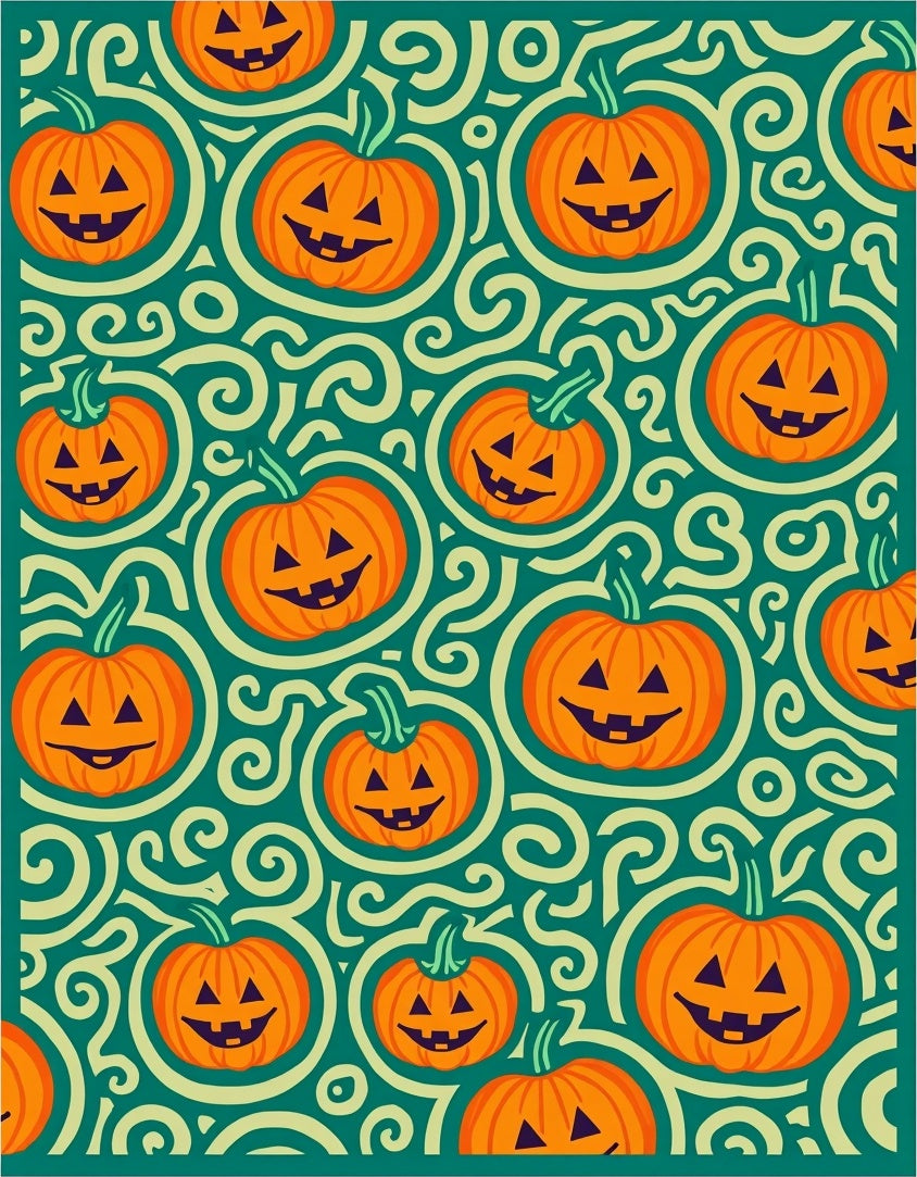 Carved Jack-o'-lantern Swirls Teal Rug