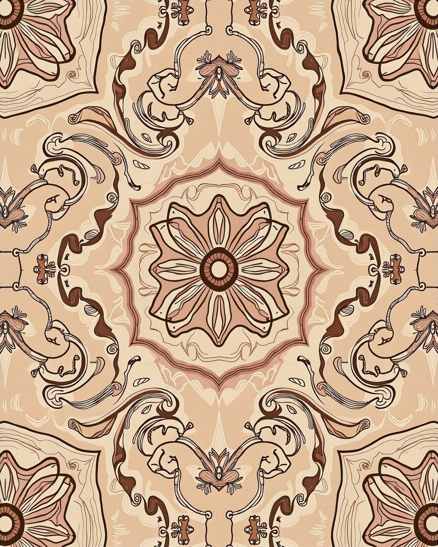Sepia Floral Scrollwork Pattern Rug