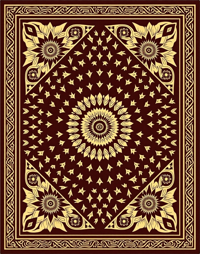 Ornate Floral Mandala Deep Red Rug