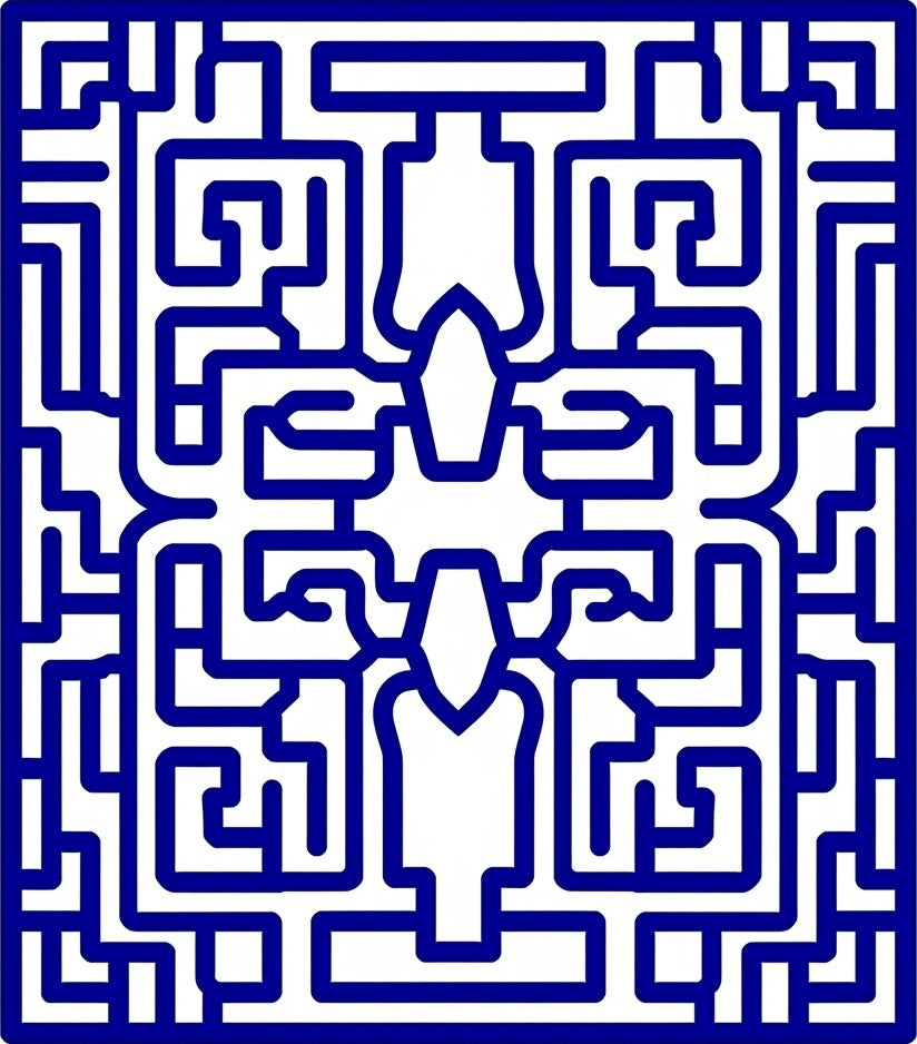 Blue Geometric Maze Pattern Rug