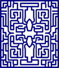 Blue Geometric Maze Pattern Rug