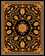 Ornate Black Orange Floral Scroll Rug