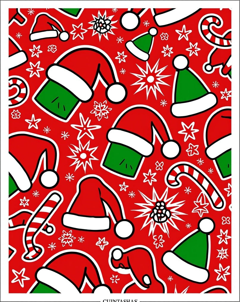 Red Festive Santa Hats Candy Canes Rug