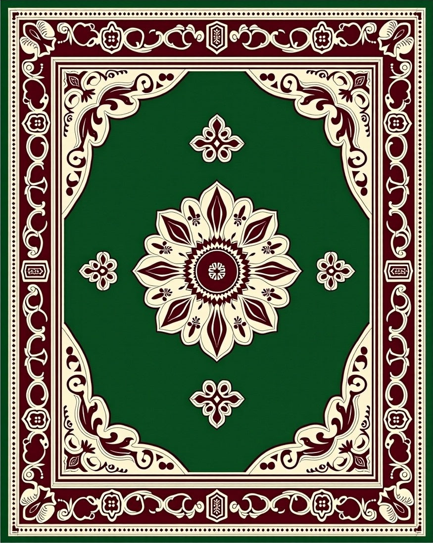 Ornate Floral Medallion Bordered Design Rug