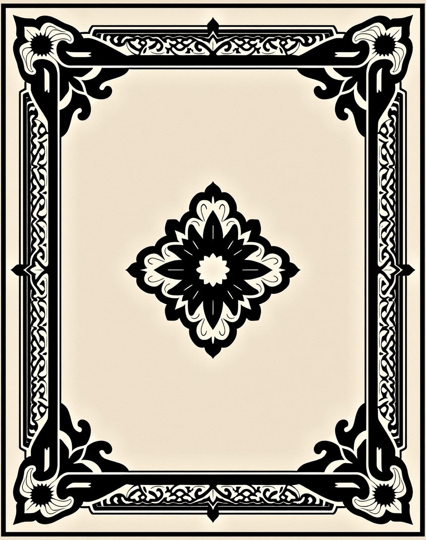 Black Floral Frame with Central Medallion Rug