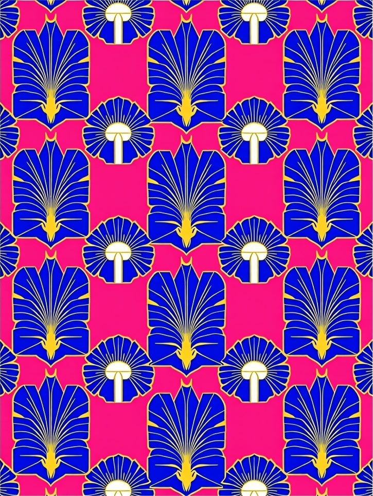 Royal Blue Fan Patterned Pink Rug