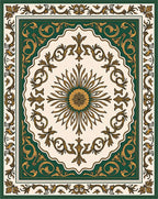 Ornate Green Gold Floral Pattern Rug