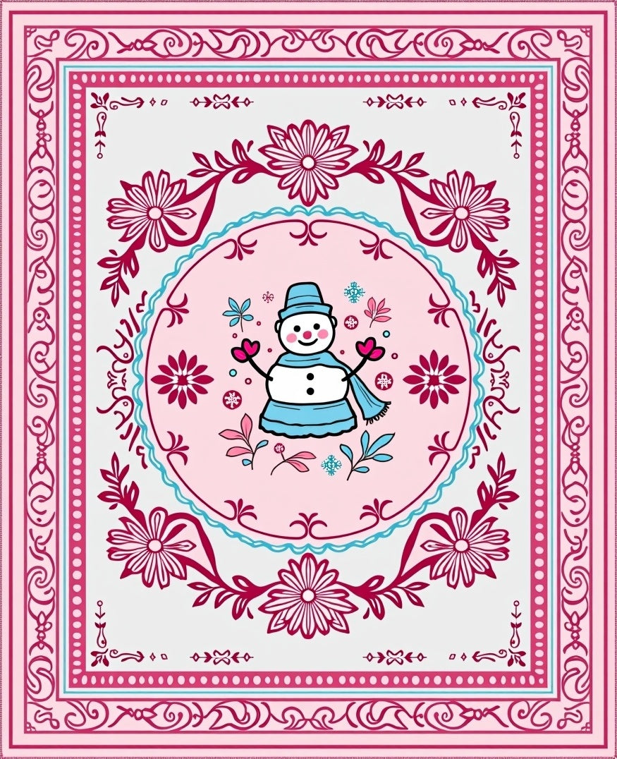 Pink Snowman Floral Medallion Rug