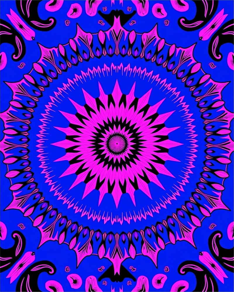 Vibrant Pink Blue Floral Mandala Design Rug