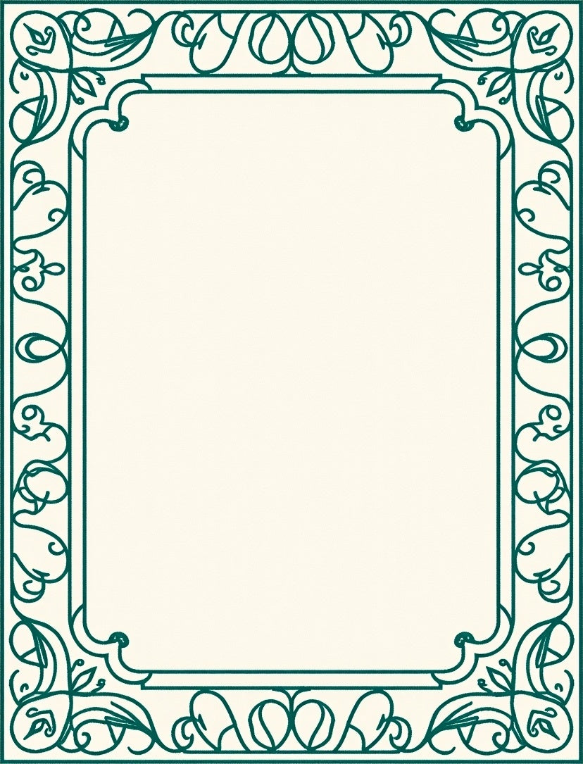 Ornate Teal Floral Border Rug