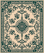 Dark Green Floral Scroll Traditional Rug
