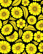 Yellow Flower Pattern Tile Design Rug