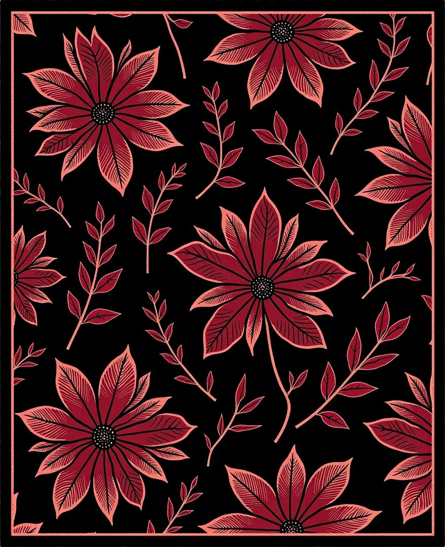 Bold Floral Print With Red Petals Rug