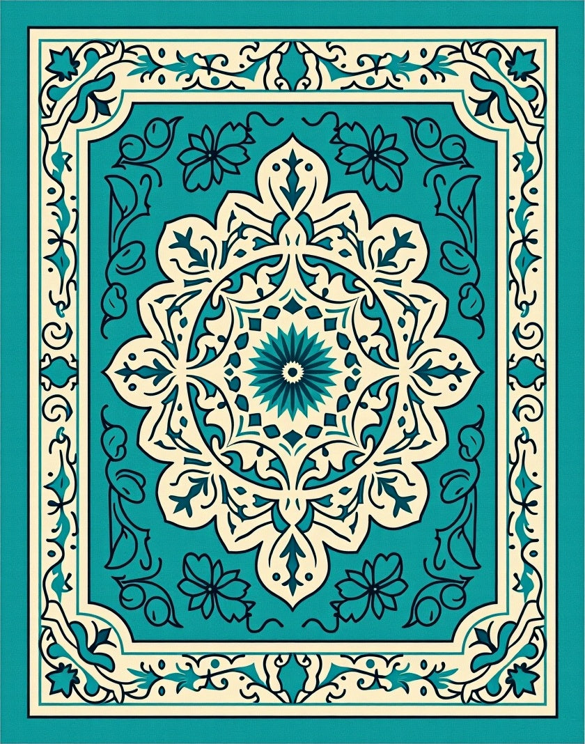 Intricate Teal Floral Medallion Rug