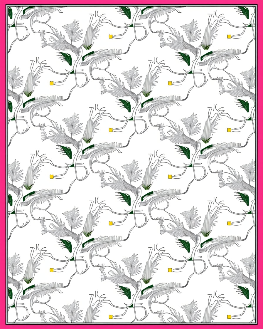 White Fern Swirl with Yellow Accents Rug