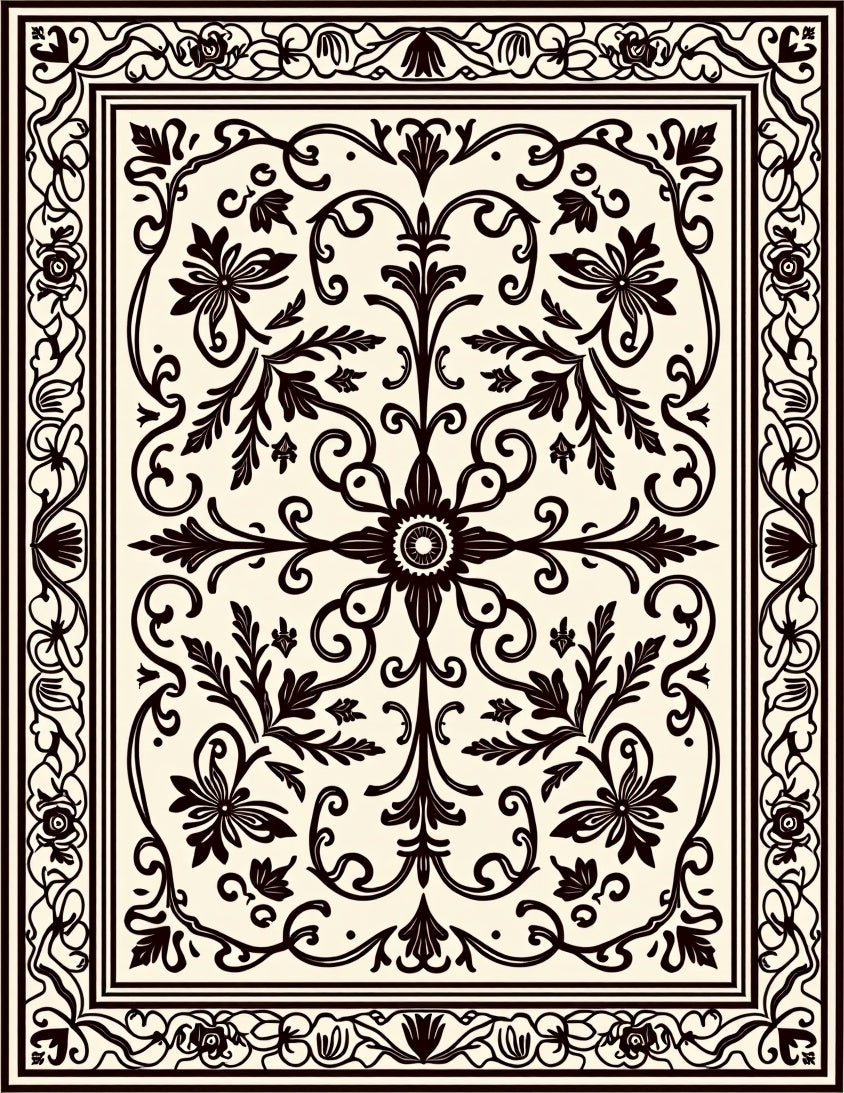 Ornate Floral Scrollwork Design Rug