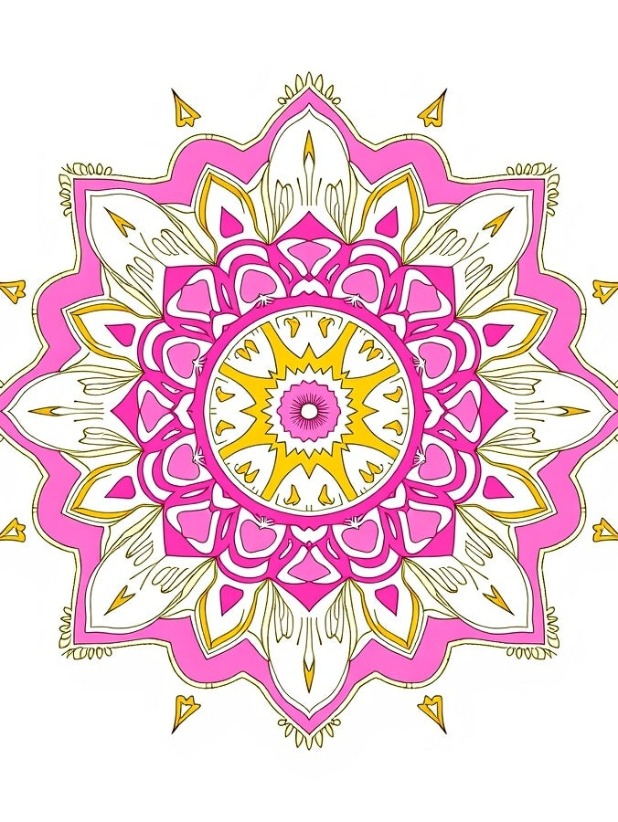 Vibrant Pink Yellow Mandala Pattern Rug