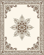 Ornate Floral Design with Scrollwork Border Rug
