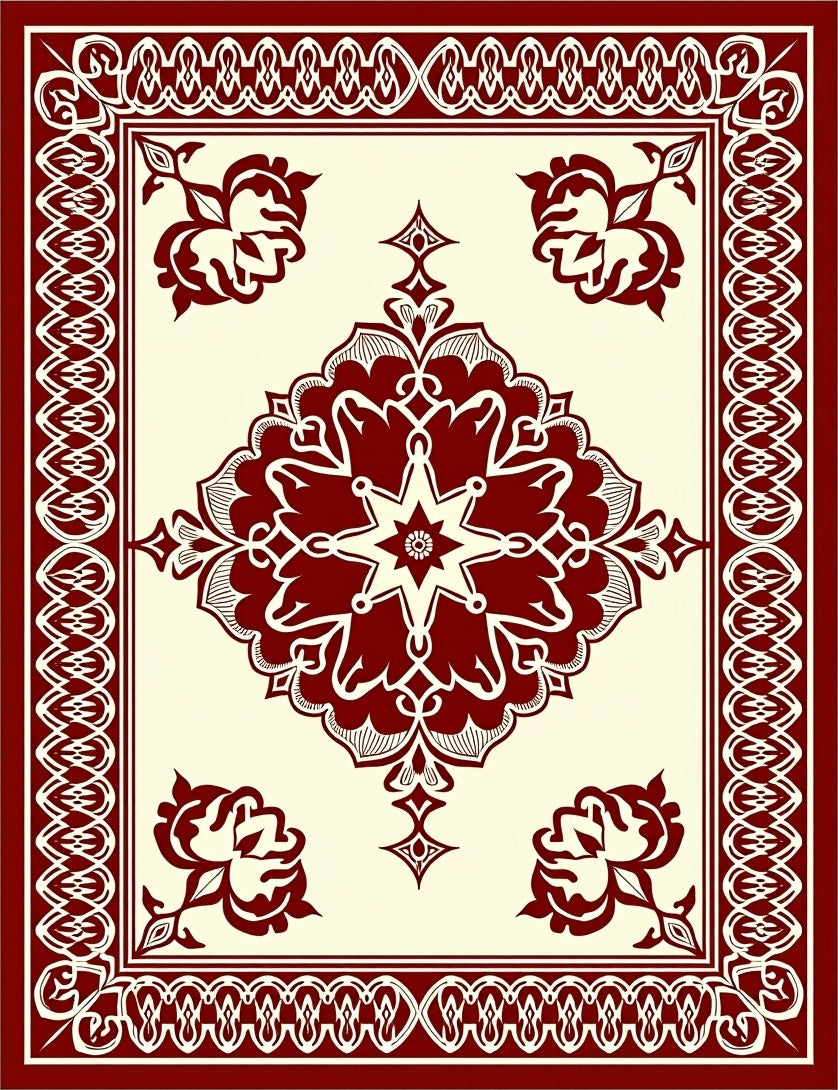 Ornate Floral Bordered Cream Rug