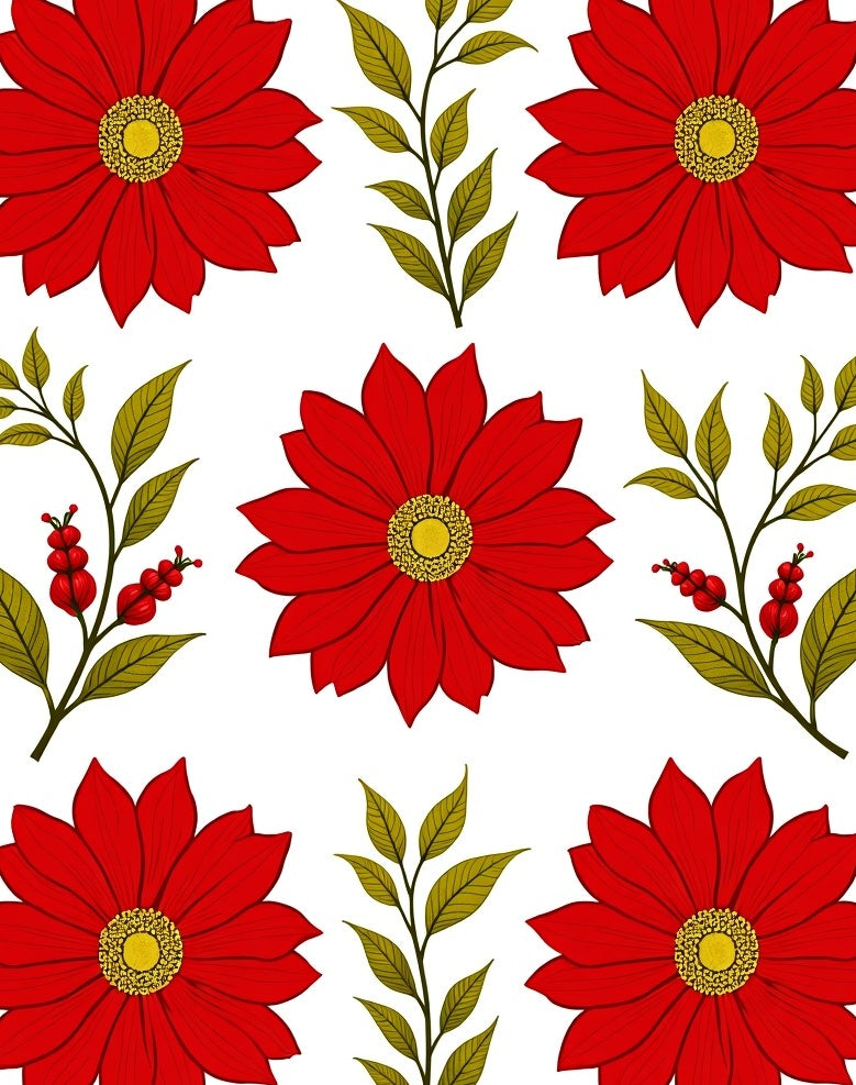Vibrant Red Floral Botanical Arrangement Rug