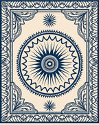Navy and Cream Sunburst Medallion Rug