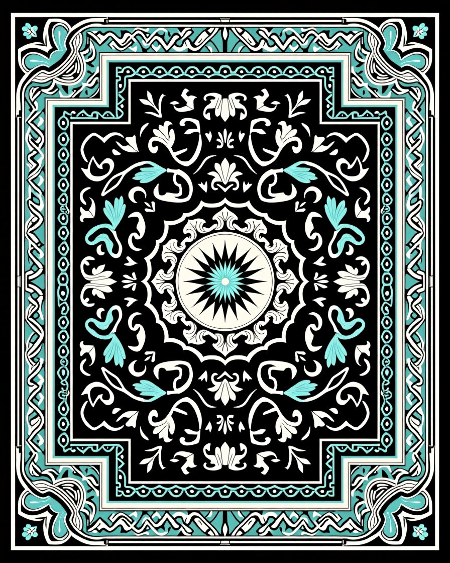Intricate Turquoise Floral Mandala Design Rug