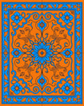 Vibrant Orange Blue Floral Medallion Rug