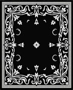 Black White Floral Scroll Border Rug
