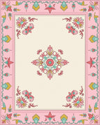 Delicate Floral Mandala Pink Teal Cream Design Rug