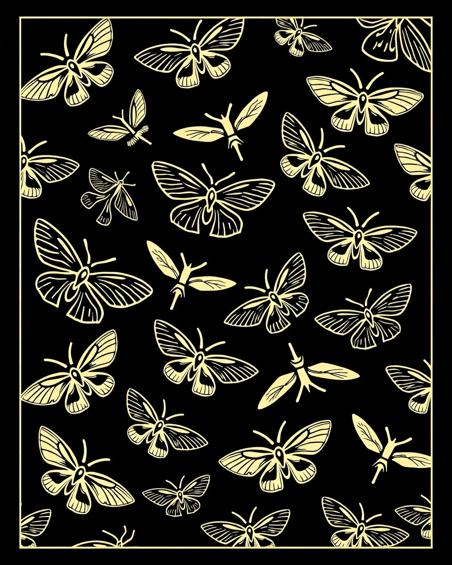 Yellow Moth Pattern On Black Design Rug