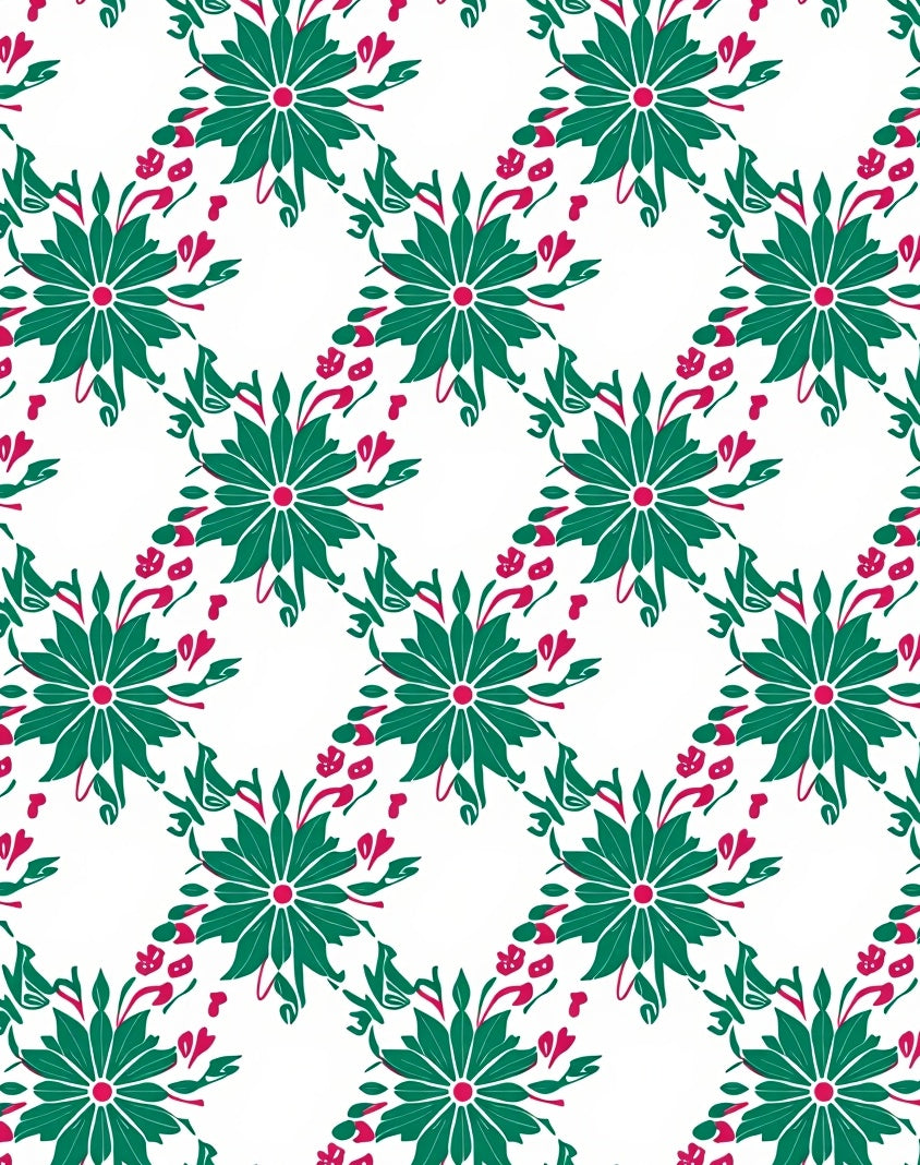 Emerald Floral Vines Pattern Rug