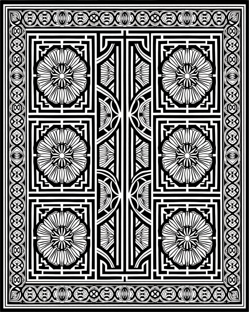 Classic Black White Floral Geometric Rug