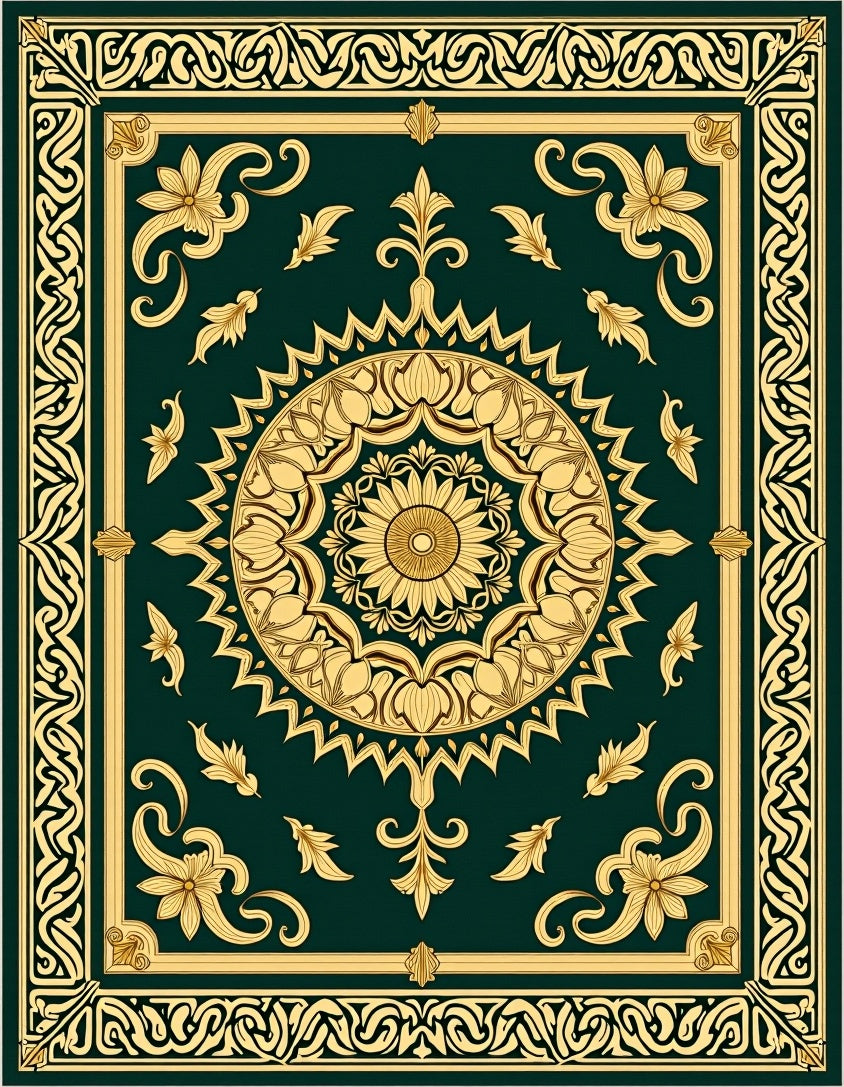 Elaborate Floral Medallion Border Design Rug