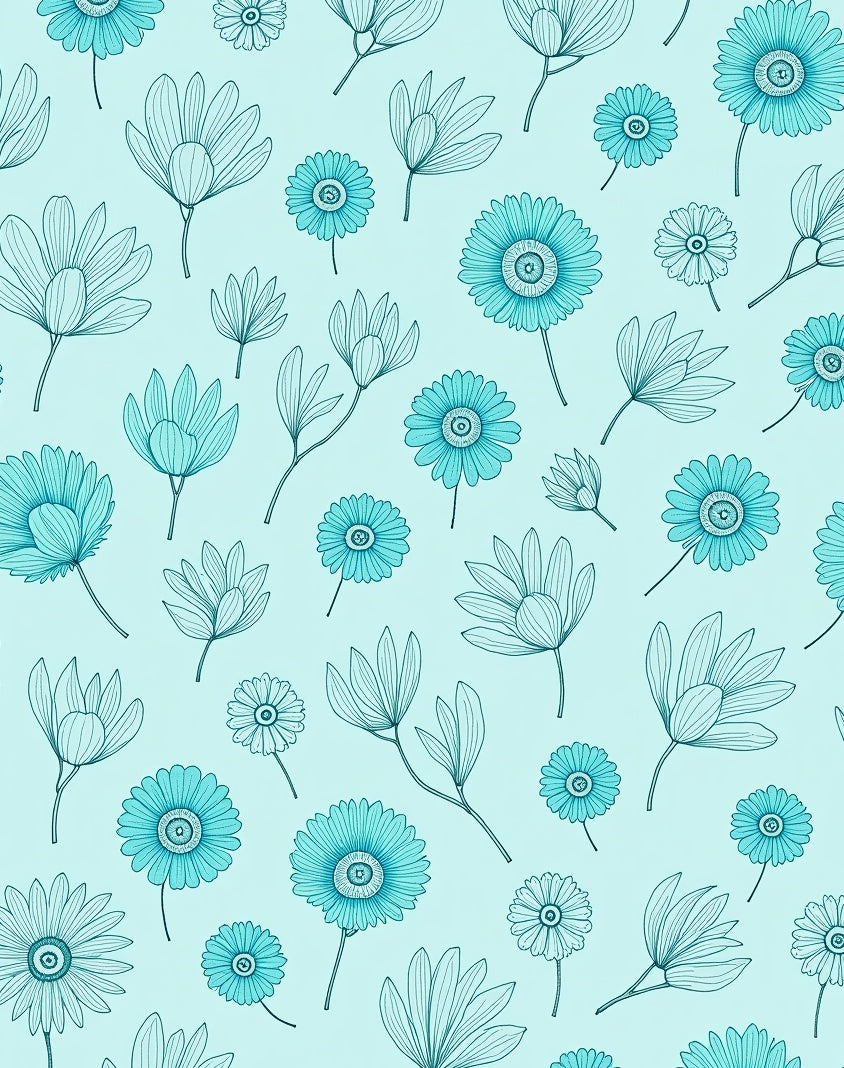 Aqua Daisy Line Art Pattern Rug