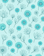 Aqua Daisy Line Art Pattern Rug