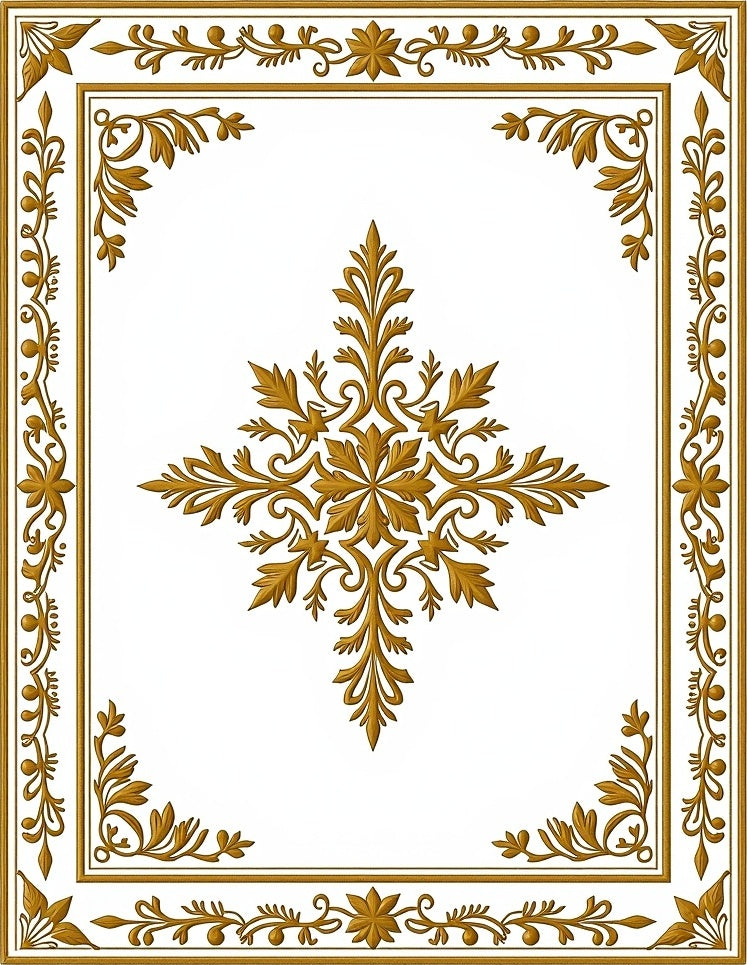 Ornate Gold Swirl Floral Border Rug