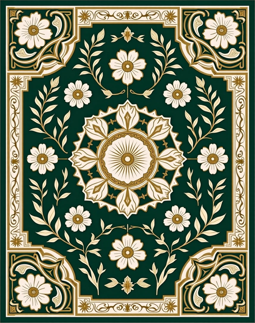 Vintage Botanical Floral Garden Rug
