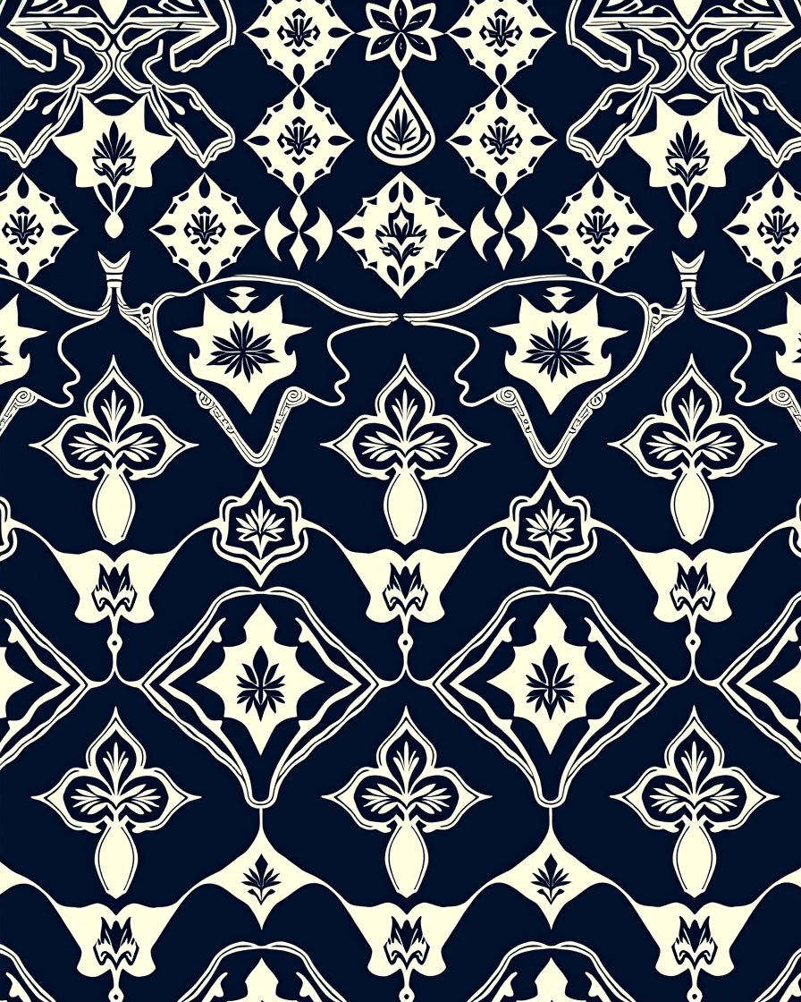 Elegant Navy Botanical Medallion Design Rug