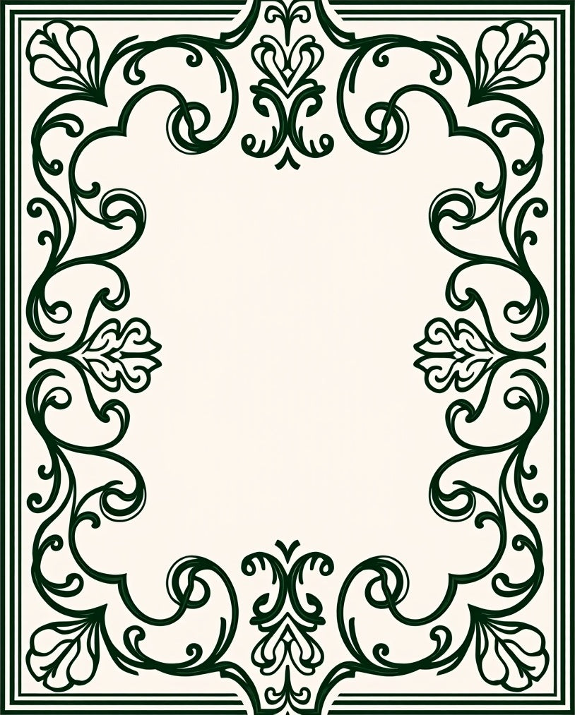 Elegant Green Scrollwork Frame Rug