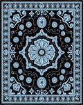 Ornate Floral Medallion Black Blue Rug
