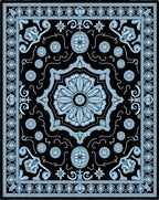 Ornate Floral Medallion Black Blue Rug
