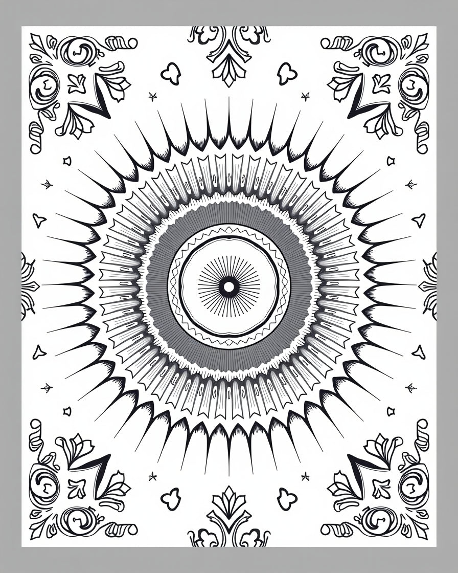 Intricate Mandala Style Rayed Circular Pattern Rug