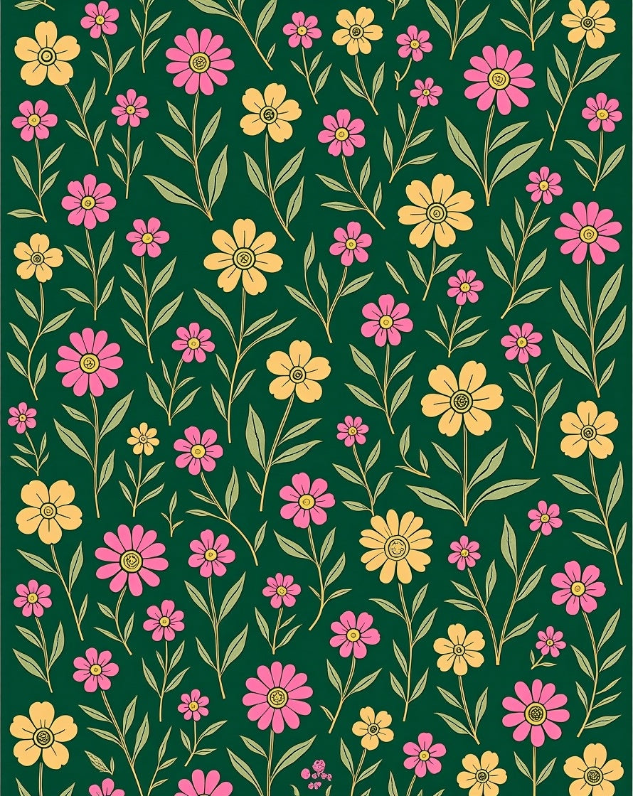 Yellow Pink Floral Botanical Design Rug
