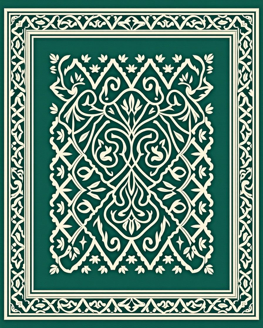 Intricate White Floral Scrollwork Design Rug