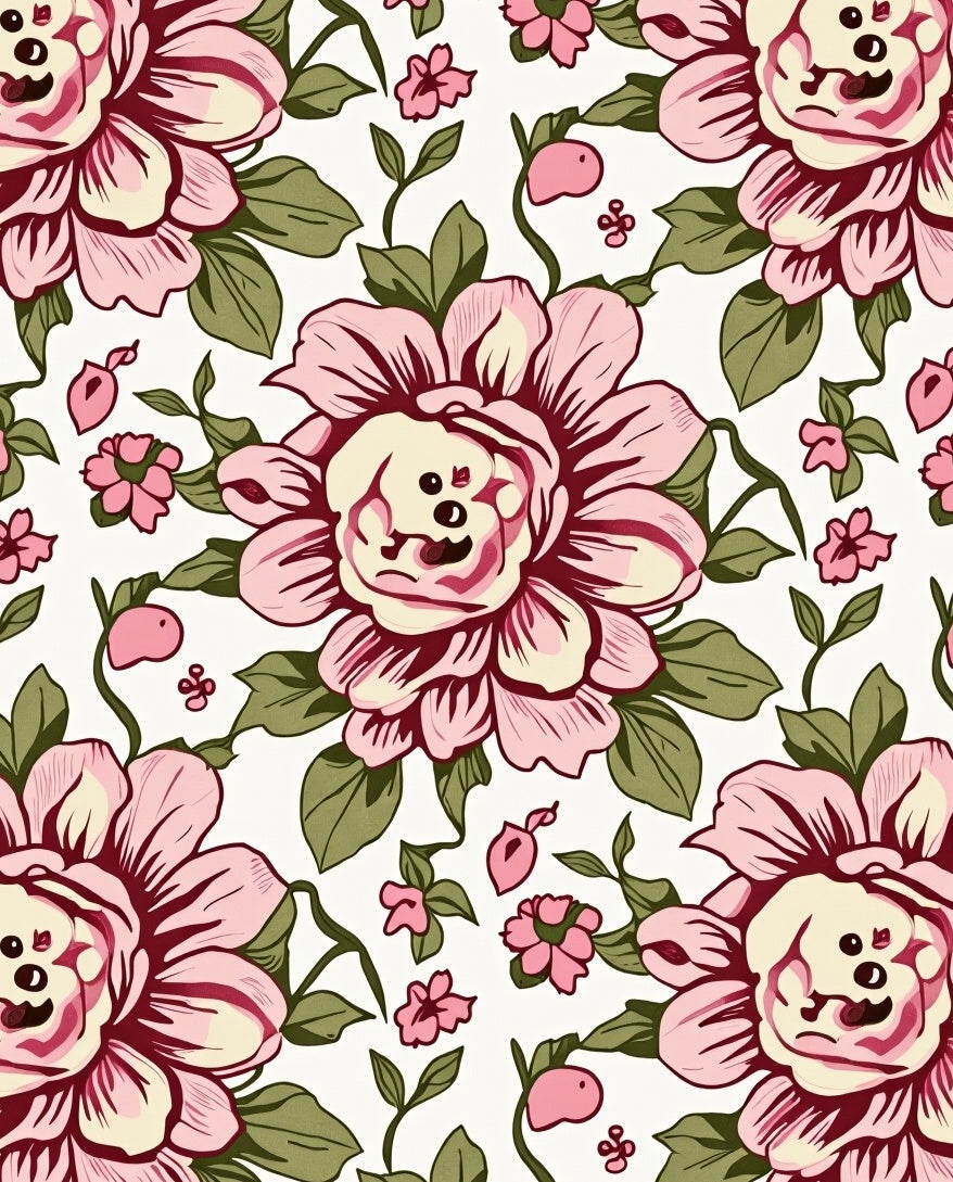Pink Floral Whimsical Pattern Rug