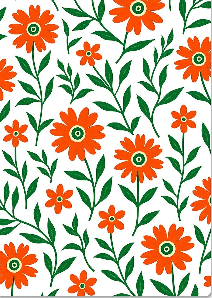 Bright Orange Floral Pattern Rug